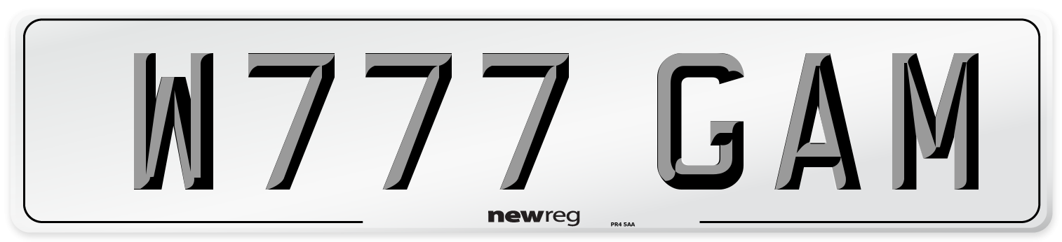 W777 GAM Number Plate from New Reg
